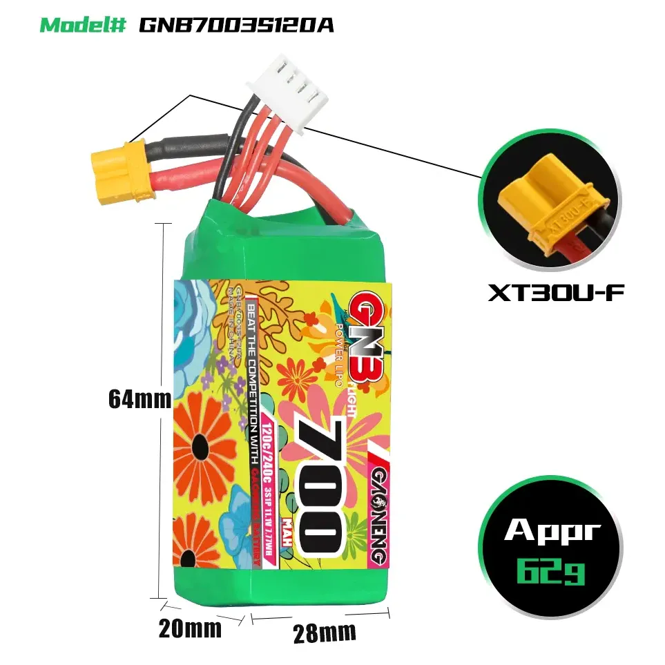 GAONENG GNB 700mAh 3S 11.1V 120C XT30 LiPo Battery