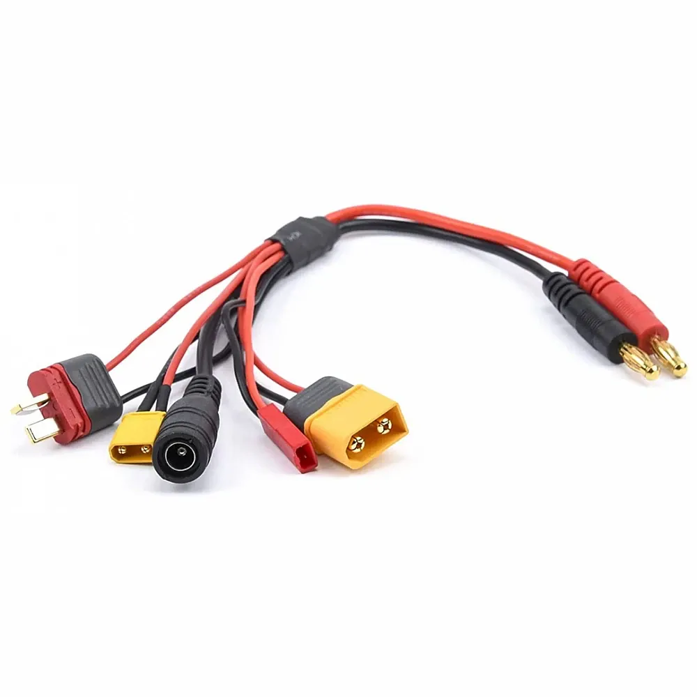 5-in-1 Charge Lead 4.0mm Banana to XT60/XT30/T-Plug/JST/DC5.5 20AWG 20cm