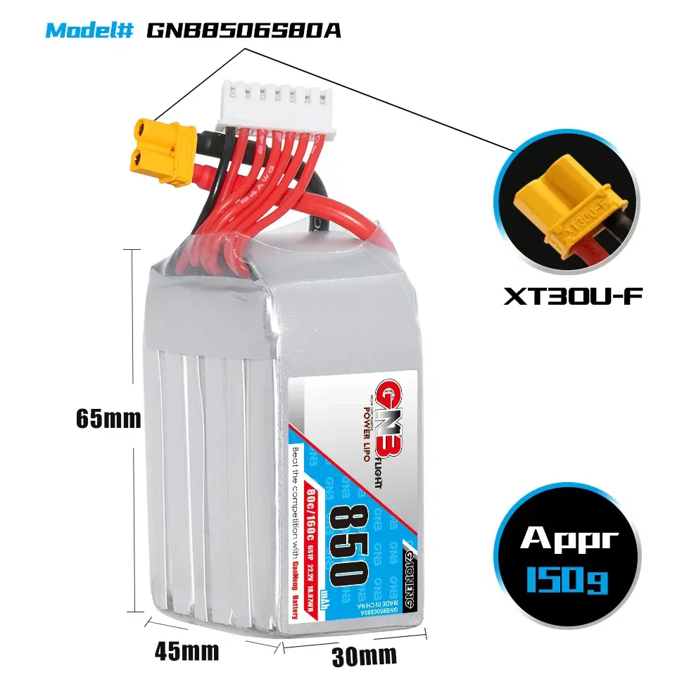 Gaoneng GNB 6S 22.2V 850mAh 80C XT30 LiPo Battery