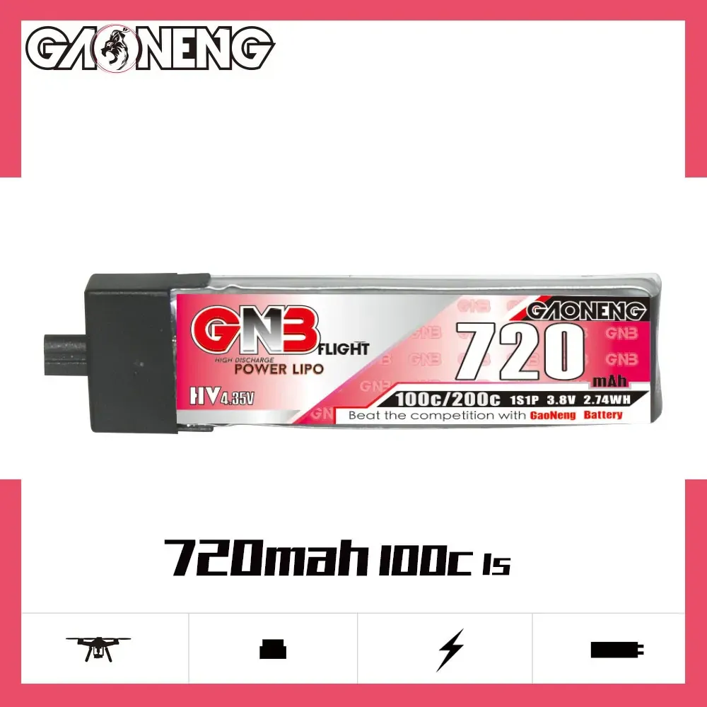 Gaoneng GNB 1S 720mAh 100C 3.8V LiHV Battery (A30 Plastic Head)