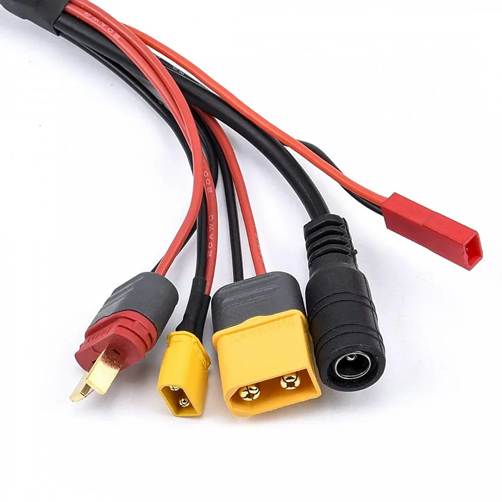 5-in-1 Charge Lead 4.0mm Banana to XT60/XT30/T-Plug/JST/DC5.5 20AWG 20cm