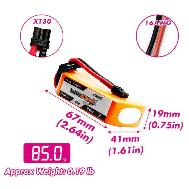 CNHL MiniStar 450mAh 6S 22.2V 70C LiPo Battery