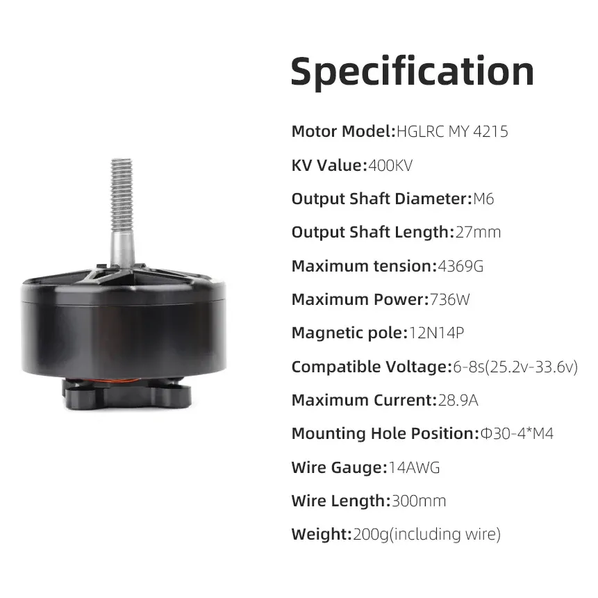 HGLRC My 4215 400KV 6-8S Brushless Motor High Load 16-Inch