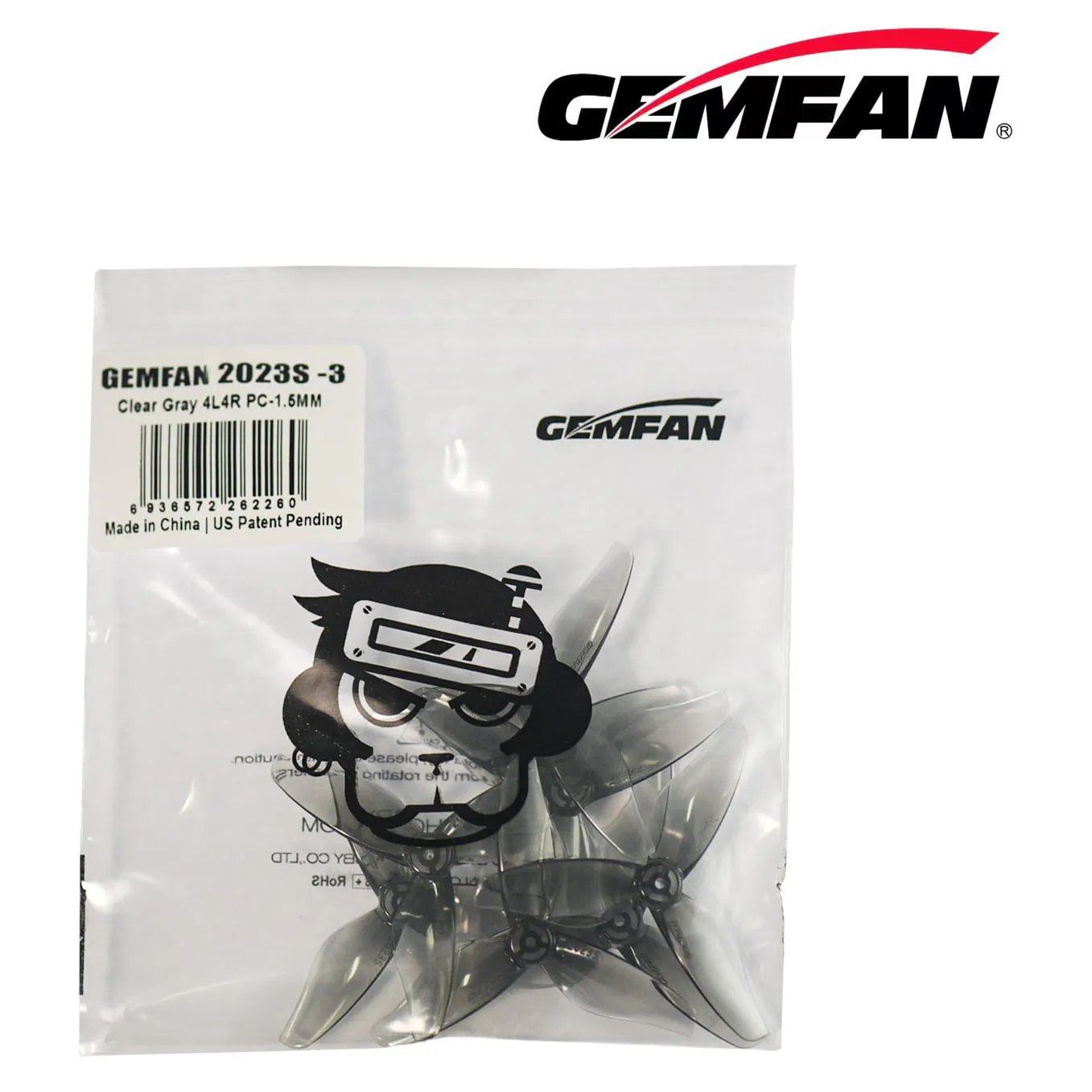 Gemfan Hurricane 2023S 3-Blade Propeller (Set of 8 — 4CW+4CCW) Clear Grey