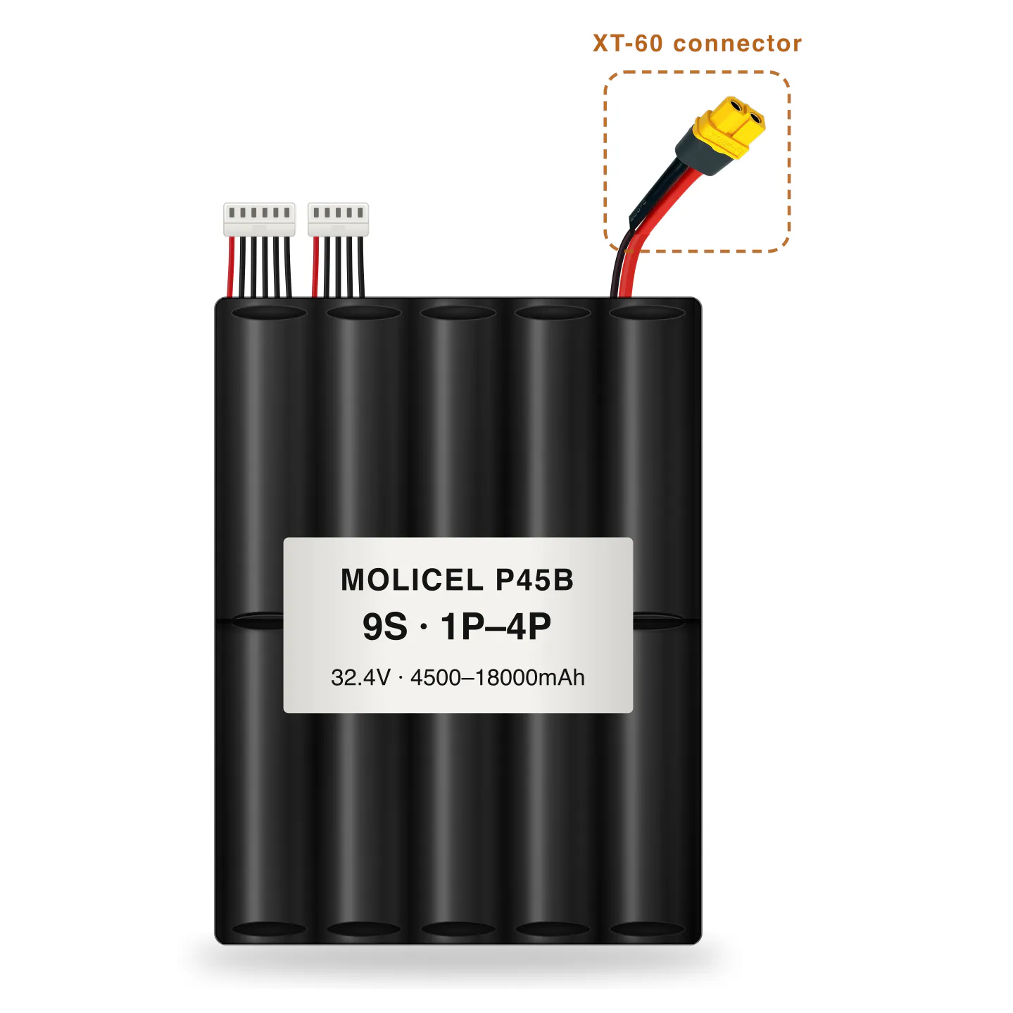 Molicel P45B 9S 1P–4P 4500–18000mAh Li-ion battery pack with XT-60 connector