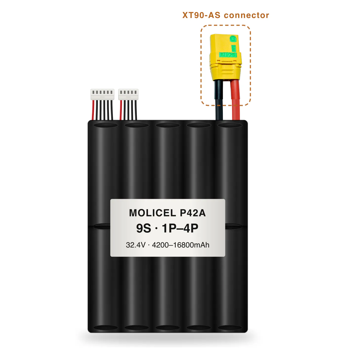 Molicel P42A 9S 1P–4P 4200–16800mAh Li-ion battery pack with XT90-AS connector