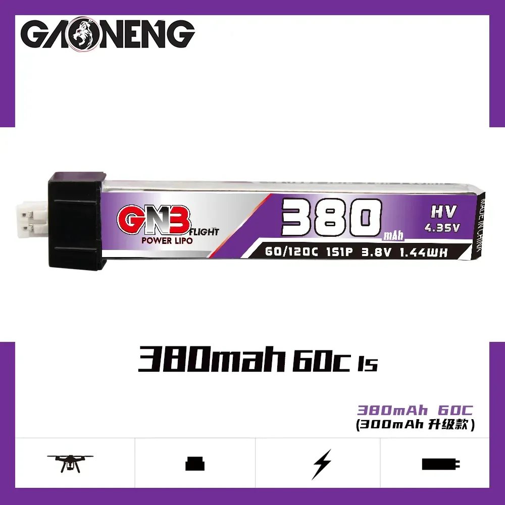 GAONENG GNB LiHV 1S 3.8V 380mAh 60C Whoop Battery