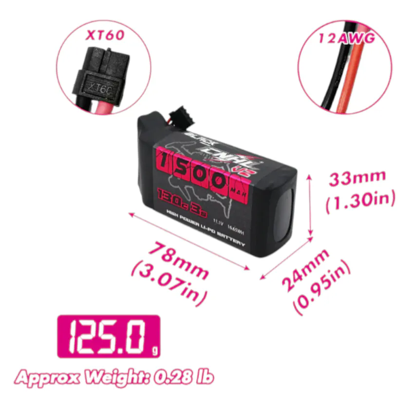 CNHL Black Series V2 1500mAh 3S 11.1V 130C LiPo Battery (XT60)