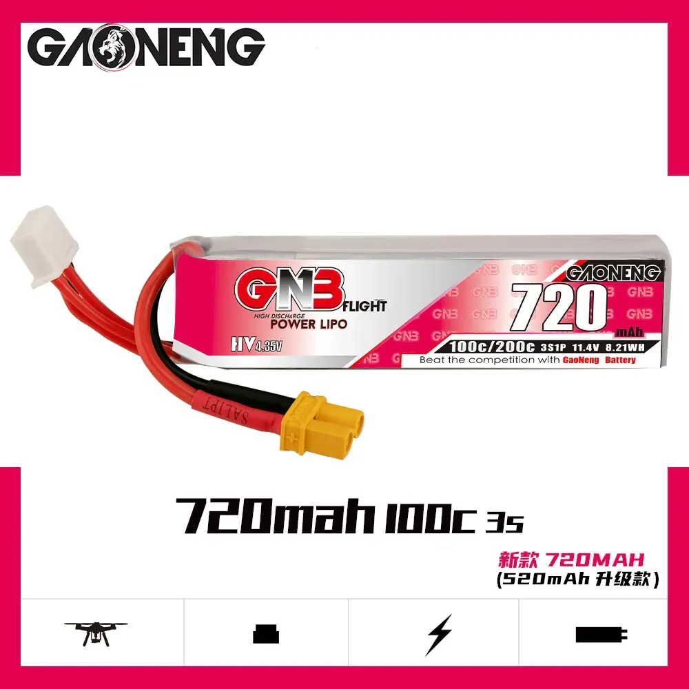 GAONENG GNB 720mAh 3S 11.4V 100C LiHV Battery - XT30