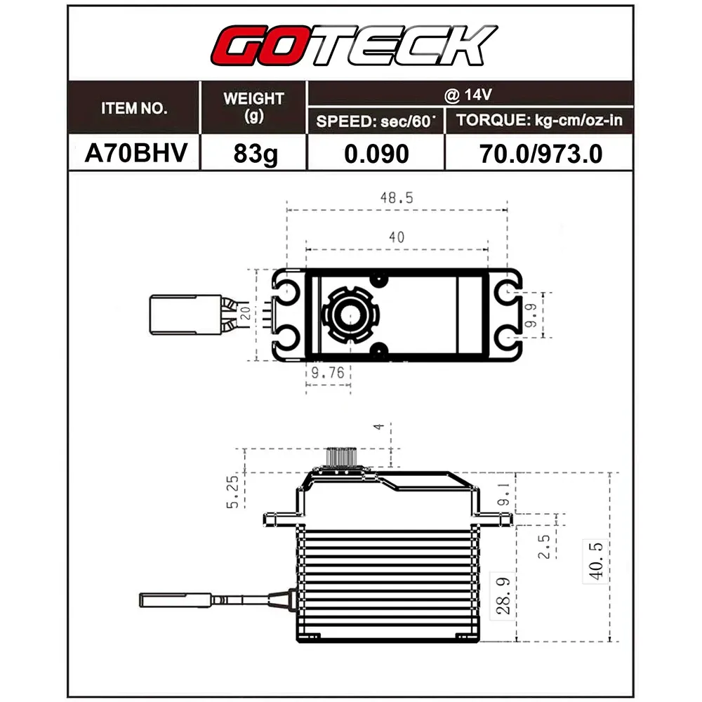 DYS Waterproof 70kg 14V Brushless Digital Servo (IP67)