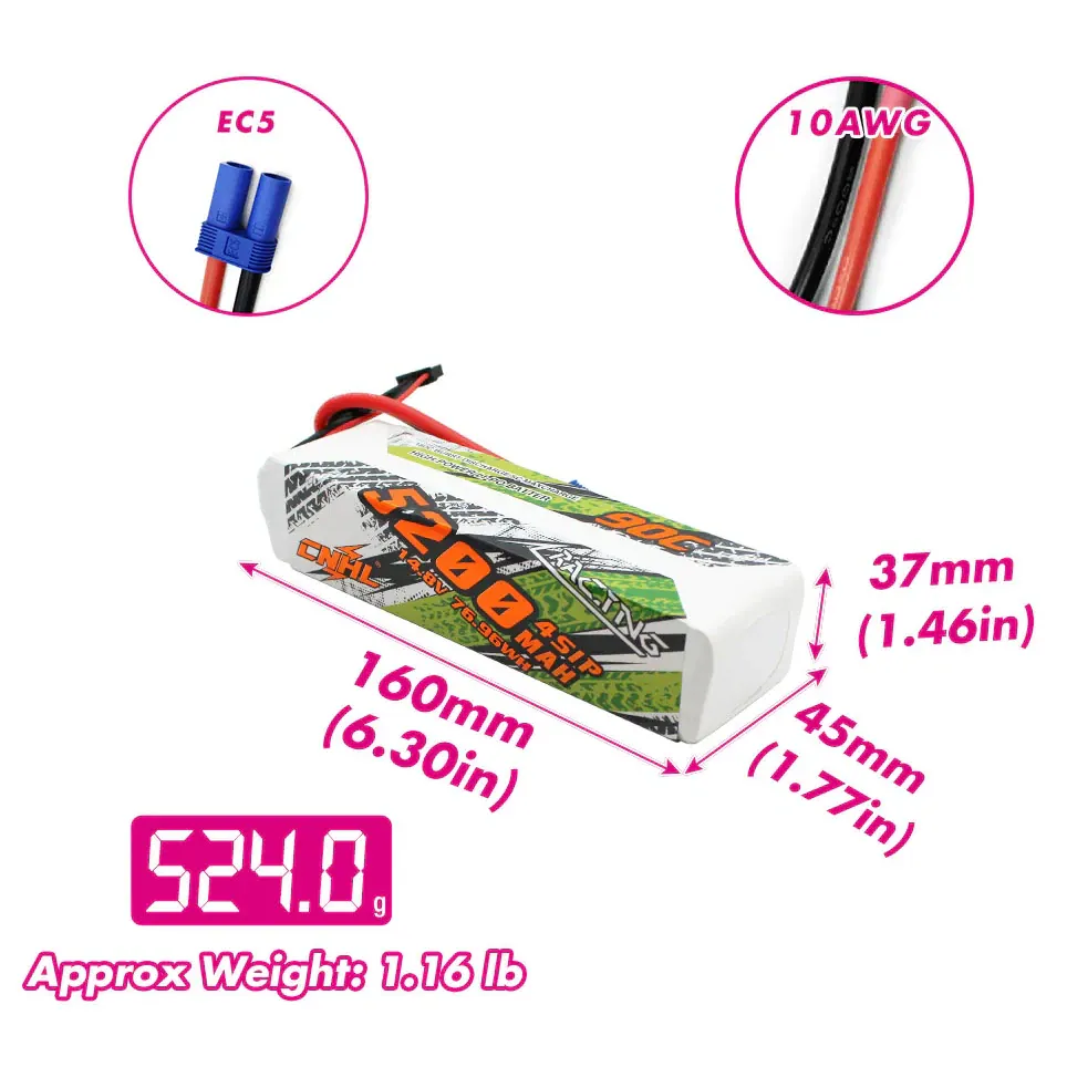 CNHL Racing Series 4S 5200mAh 90C LiPo Battery EC5