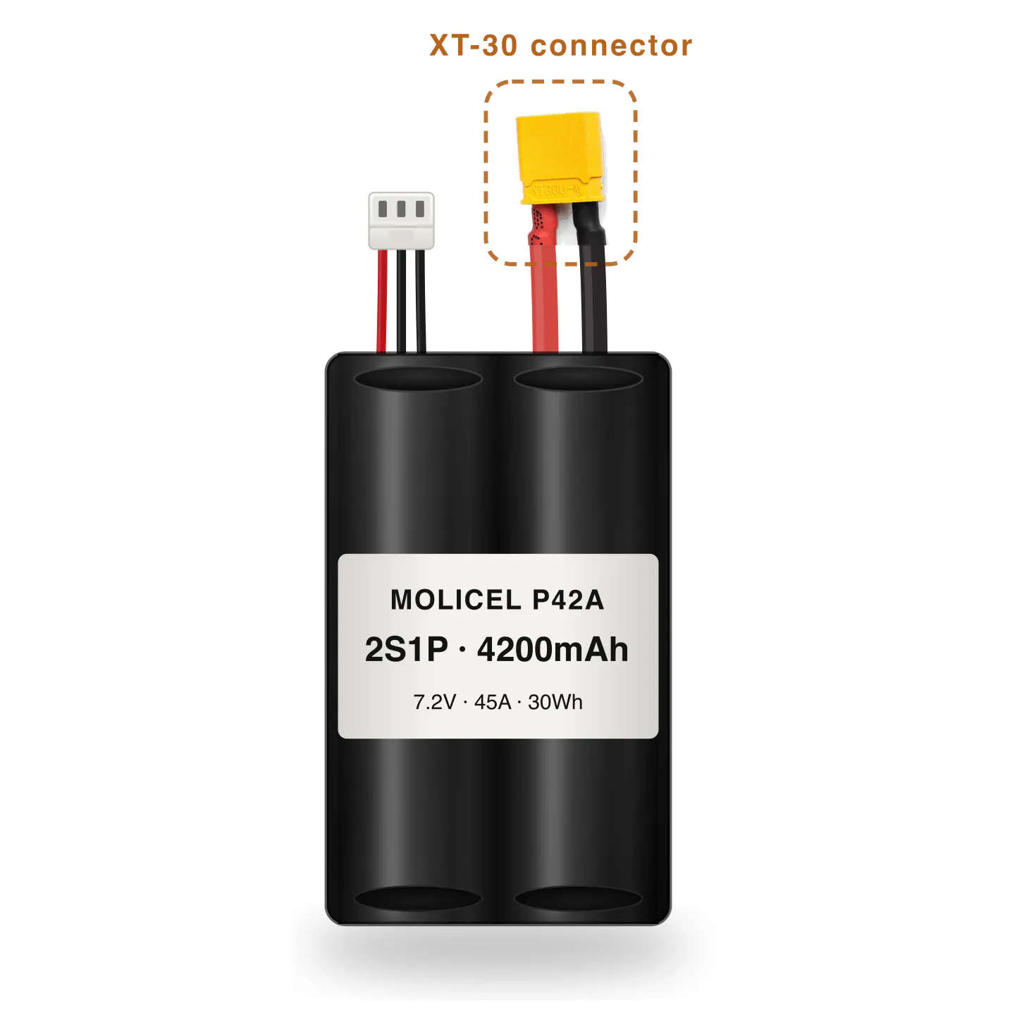Molicel P42A 2S1P 4200mAh Li-ion battery pack with XT-30 connector
