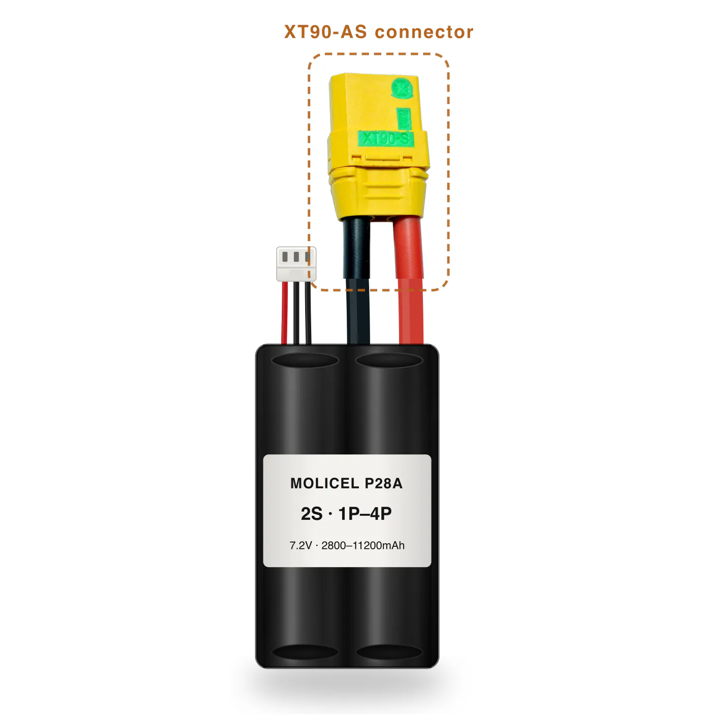 Molicel P28A 2S 1P–4P 2800–11200mAh Li-ion battery pack with XT90-AS connector