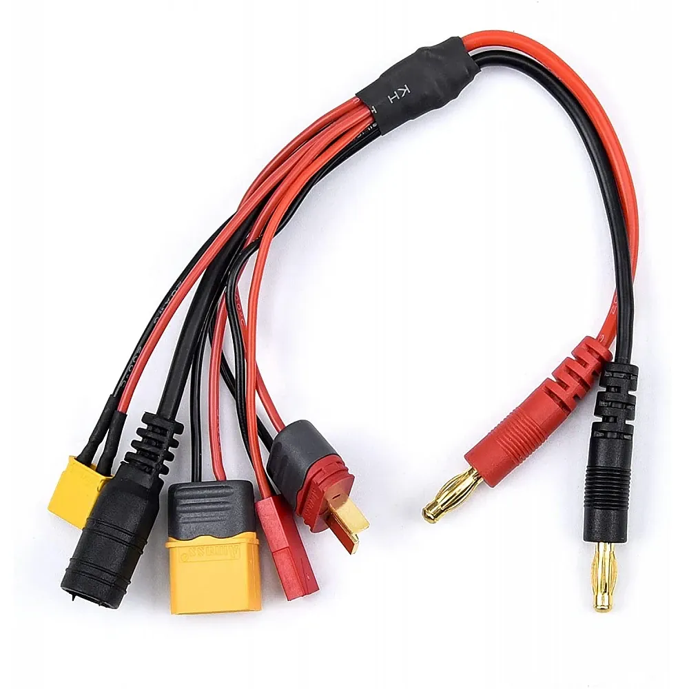 5-in-1 Charge Lead 4.0mm Banana to XT60/XT30/T-Plug/JST/DC5.5 20AWG 20cm