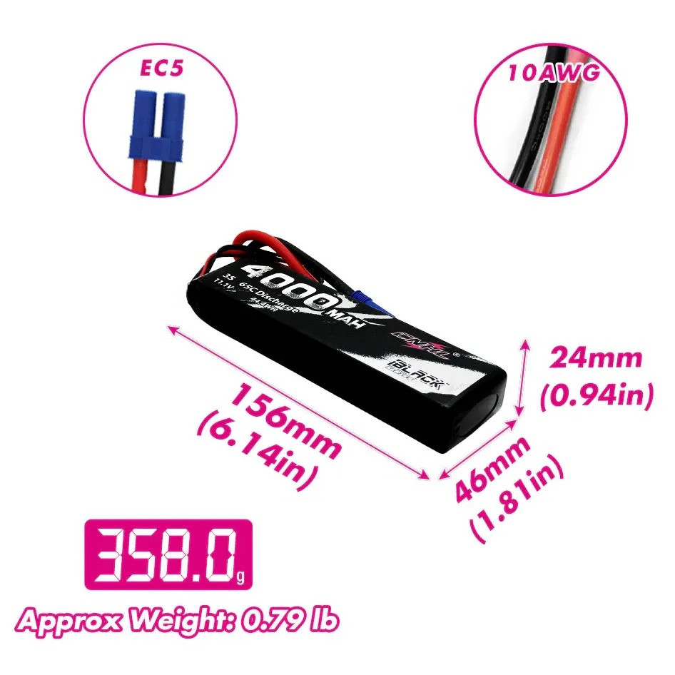 CNHL Black Series 4000mAh 3S 11.1V 65C LiPo Battery (EC5)