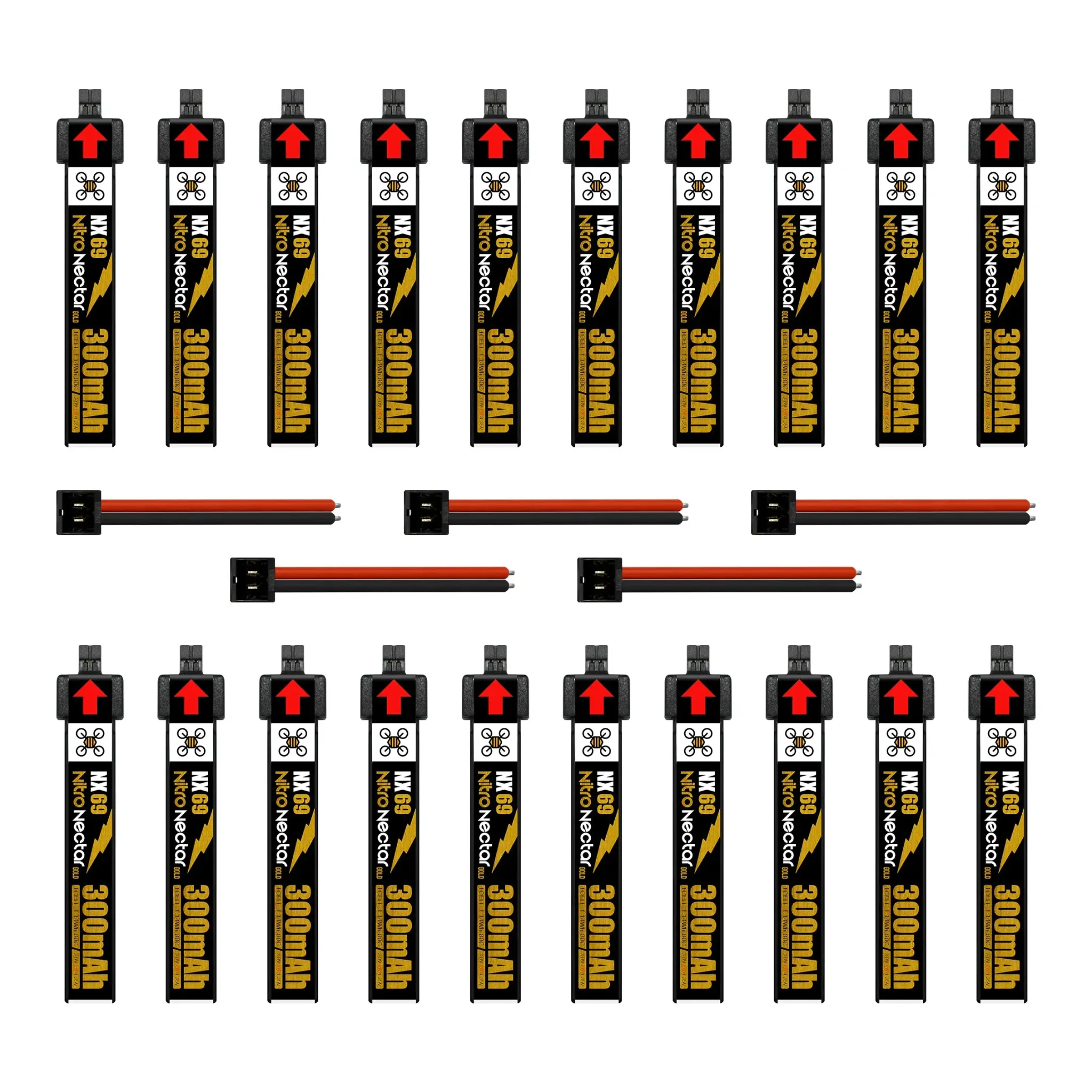 NewBeeDrone Nitro Nectar NX69 1S 300mAh 80C HV LiPo Battery — Quantity: 20 Batteries