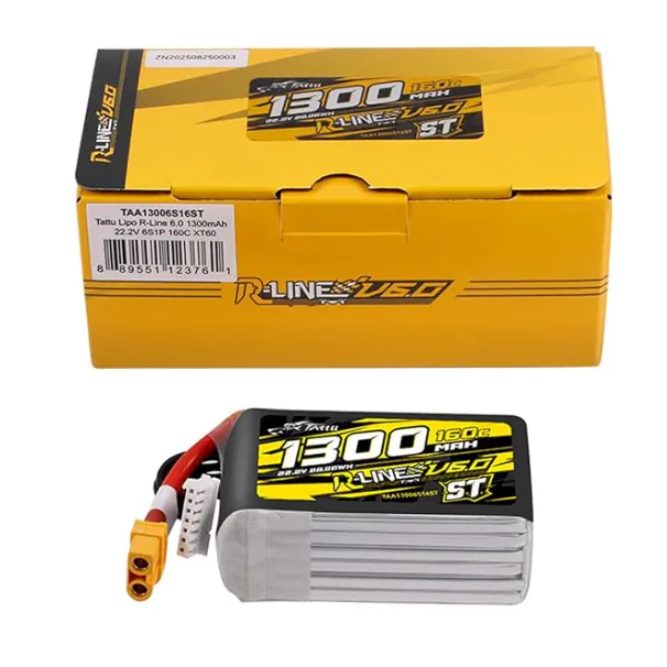 Tattu R-Line V6.0 1300mAh 6S 160C LiPo Battery Pack (XT60)