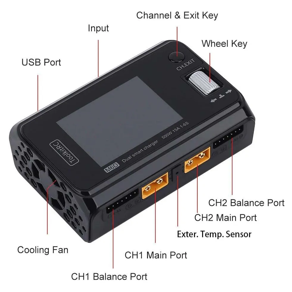 ToolkitRC M6D 500W 15A DC Dual-Channel Smart Charger/Discharger