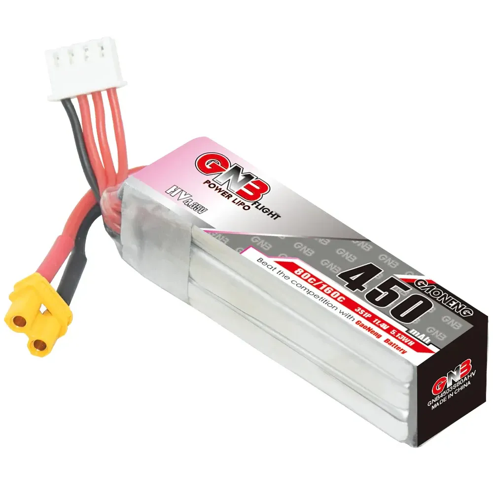 GAONENG GNB 450mAh 3S 11.4V 80C LiHV Battery XT30 Long Type
