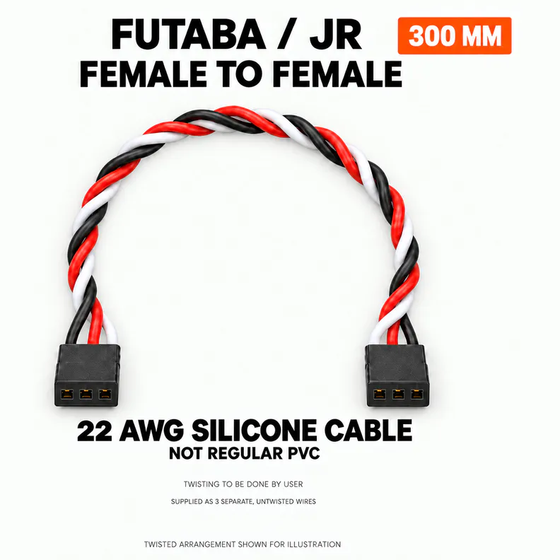 Futaba/JR 22AWG Silicone Servo Extension Wire — Length: 30cm, Connector: Female to Female