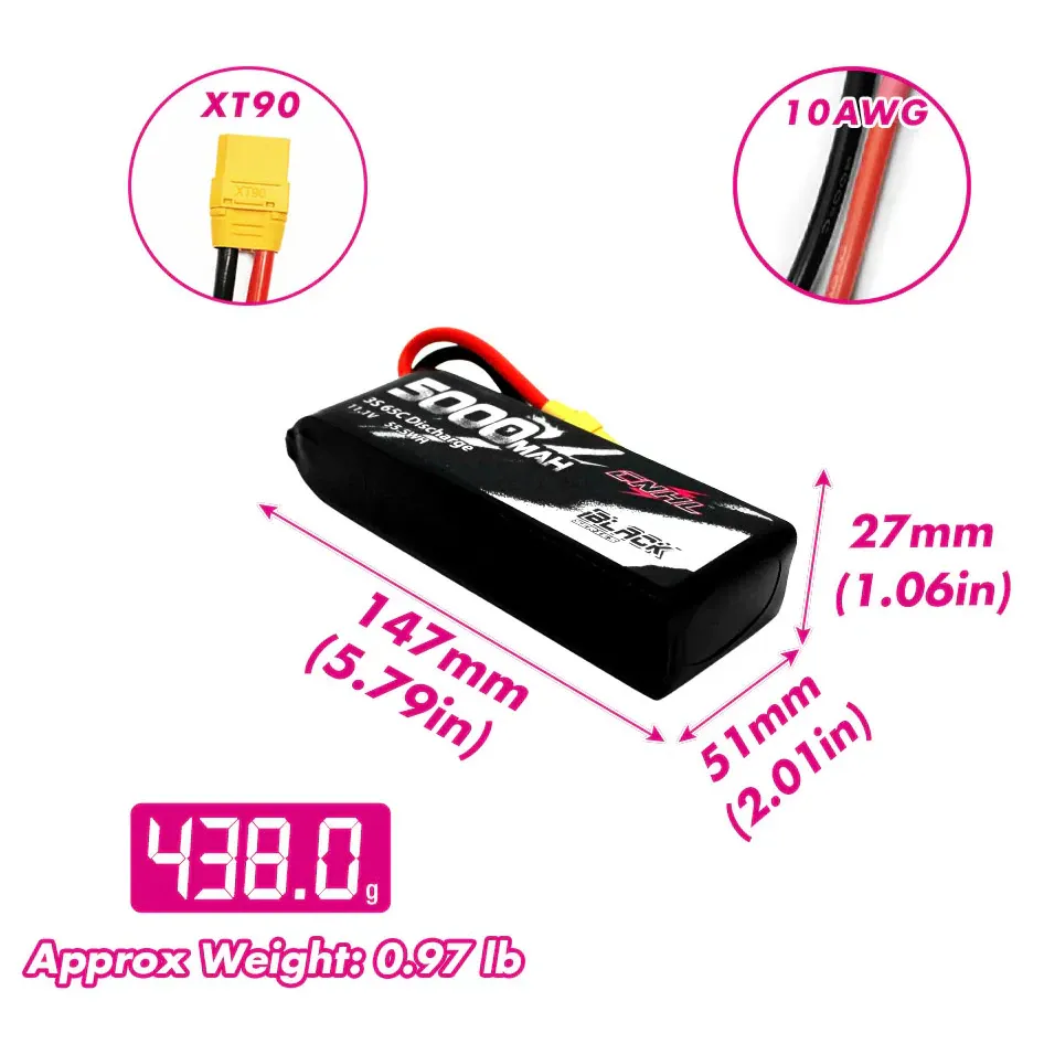 CNHL Black Series 5000mAh 3S 11.1V 65C LiPo Battery (XT90)