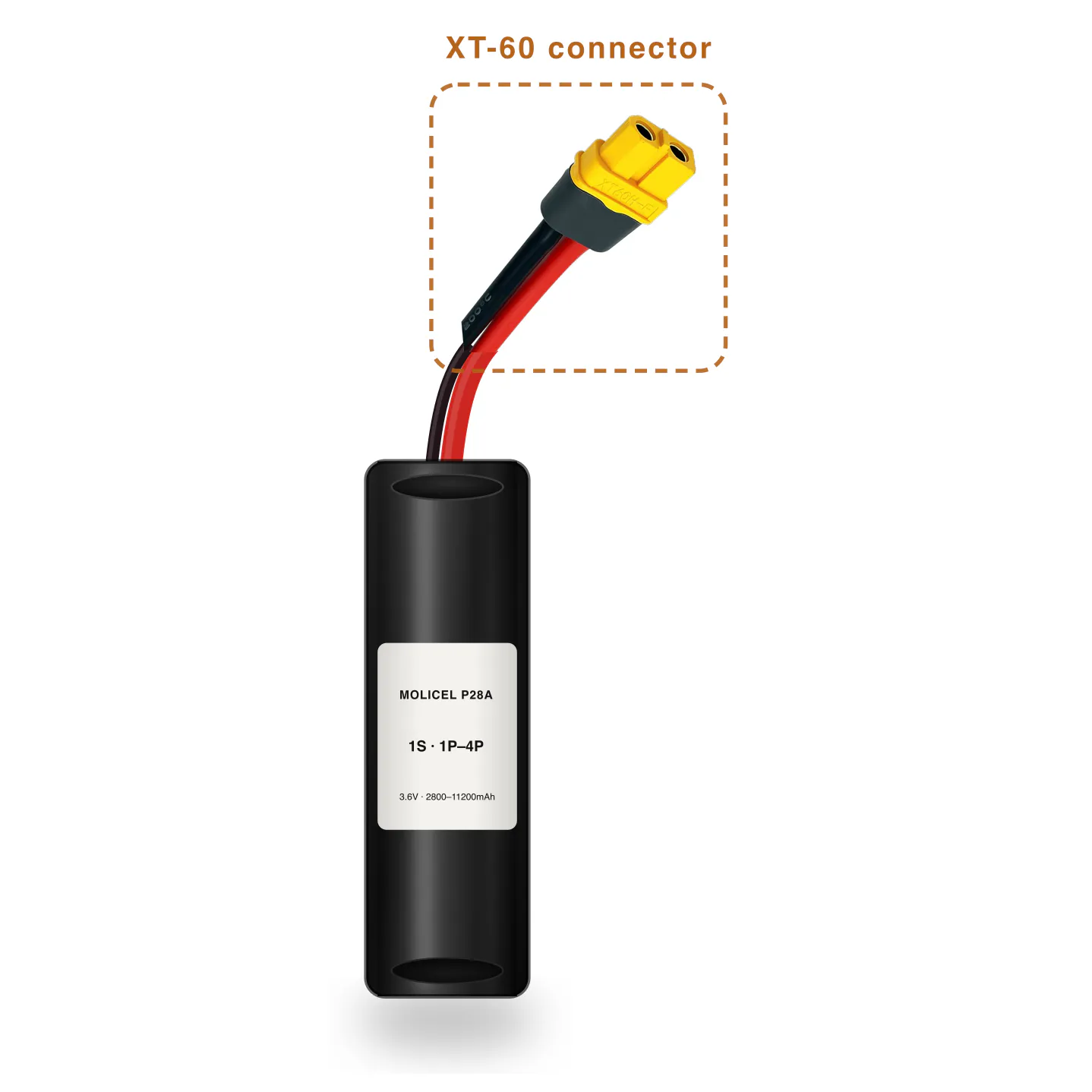 Molicel P28A 1S 1P–4P 2800–11200mAh Li-ion battery pack with XT-60 connector