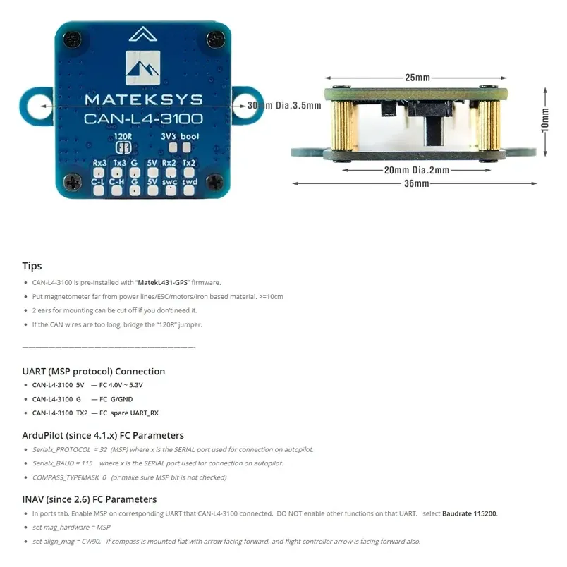 Matek RM3100 AP_Periph CAN Magnetometer