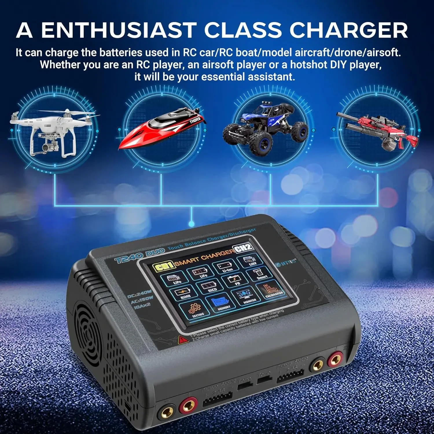 HTRC T240 Duo AC/DC Balance Charger (150W/240W, 10A)