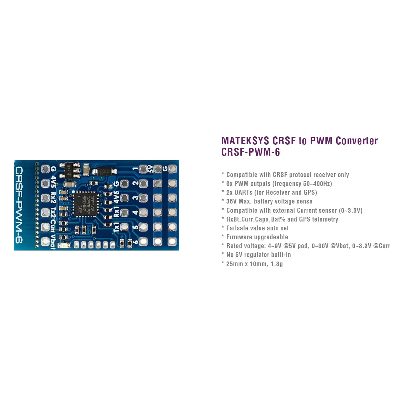 MATEKSYS CRSF-PWM-6 Crossfire to PWM Converter