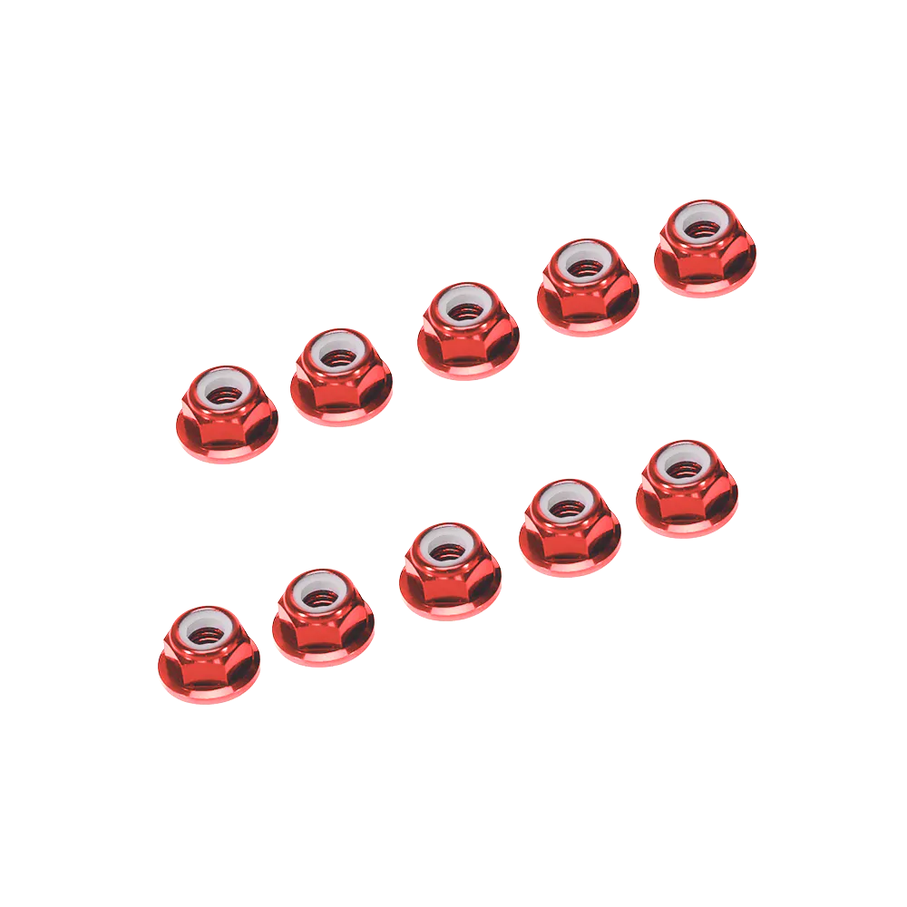 M5 Anodised Aluminium Flange Nylon Lock Nut (4 Pcs) — Color: Red