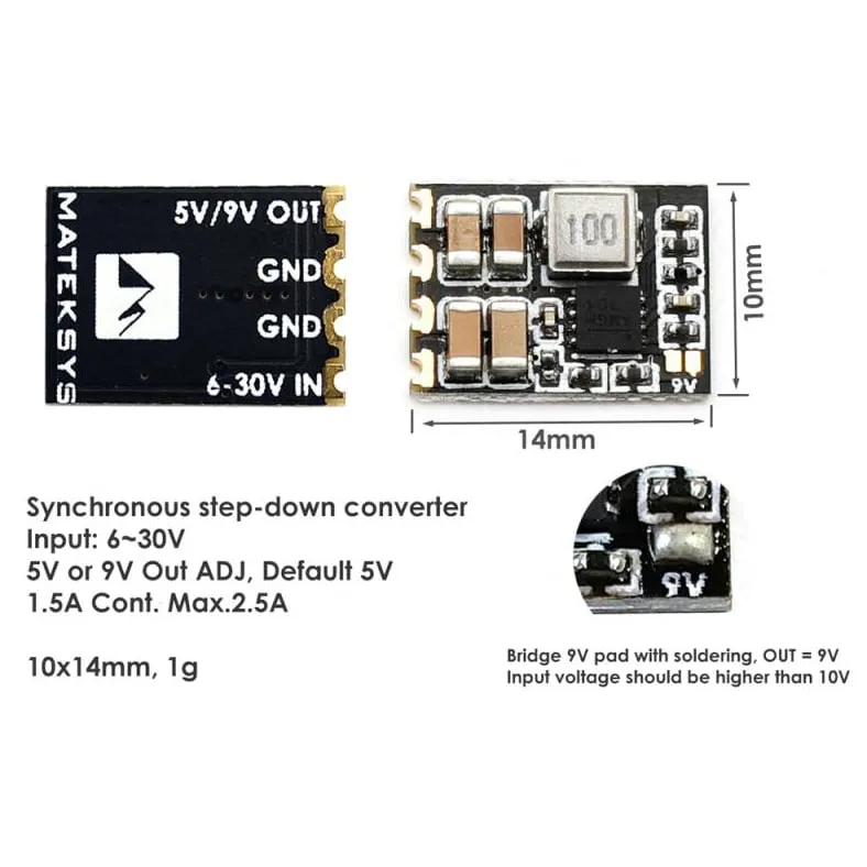 Matek Micro BEC 6–30V to 5V/9V-Adj (3 PCS)