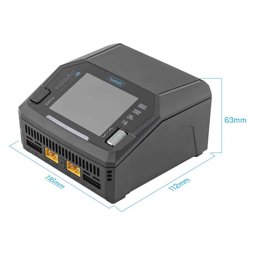 ToolkitRC M6DAC V2 AC 200W DC 800W 16AX2 25A Sync Battery Charger