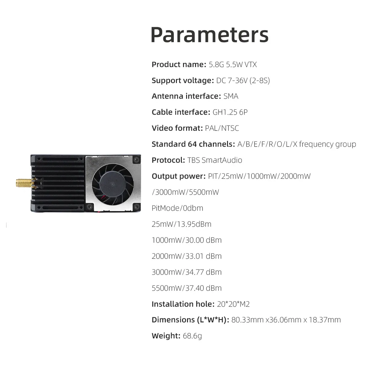 HGLRC 5.8G 5.5W High Power Video Transmitter Adjustable Power