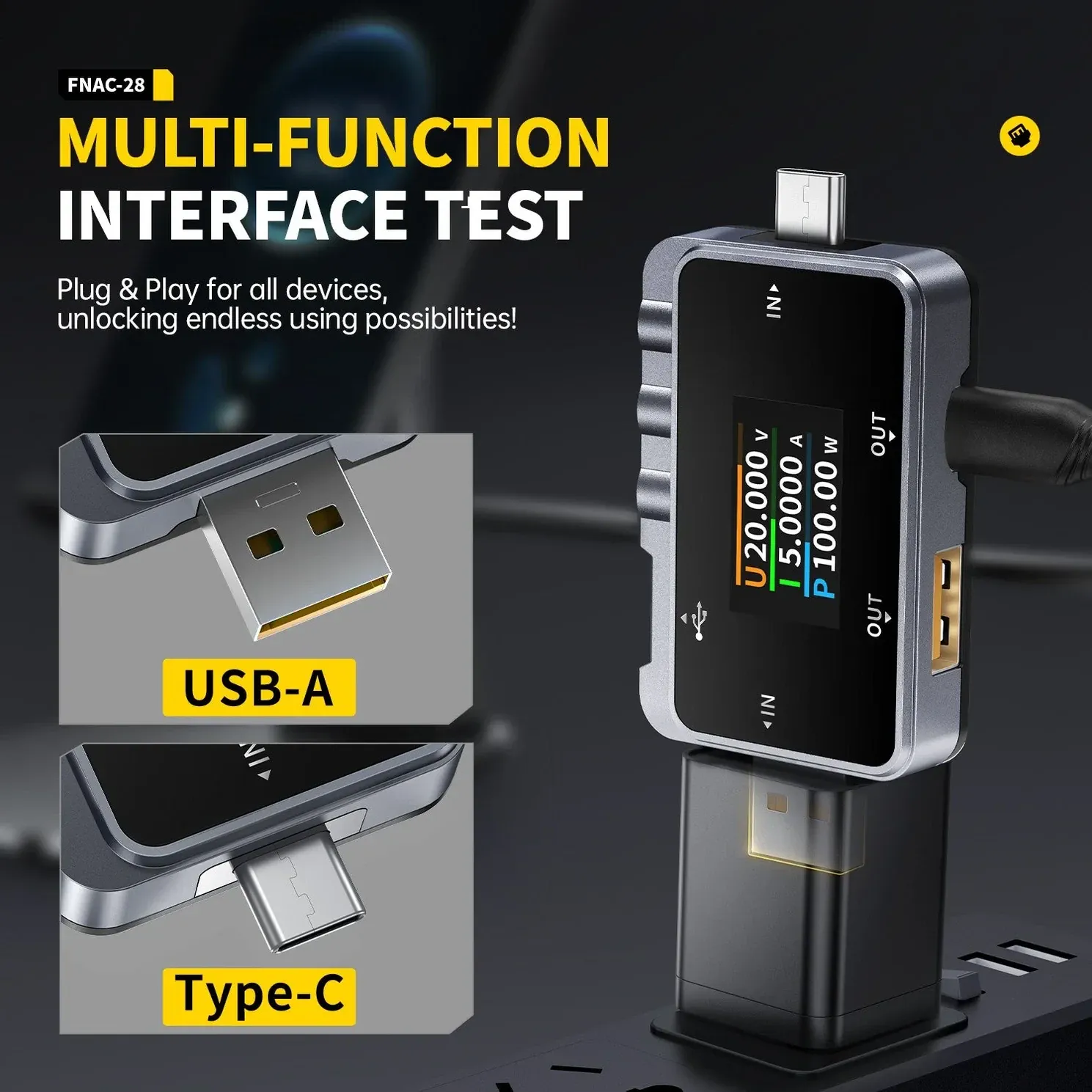 FNIRSI FNAC-28 2-in-1 Type-C USB Tester & Voltmeter