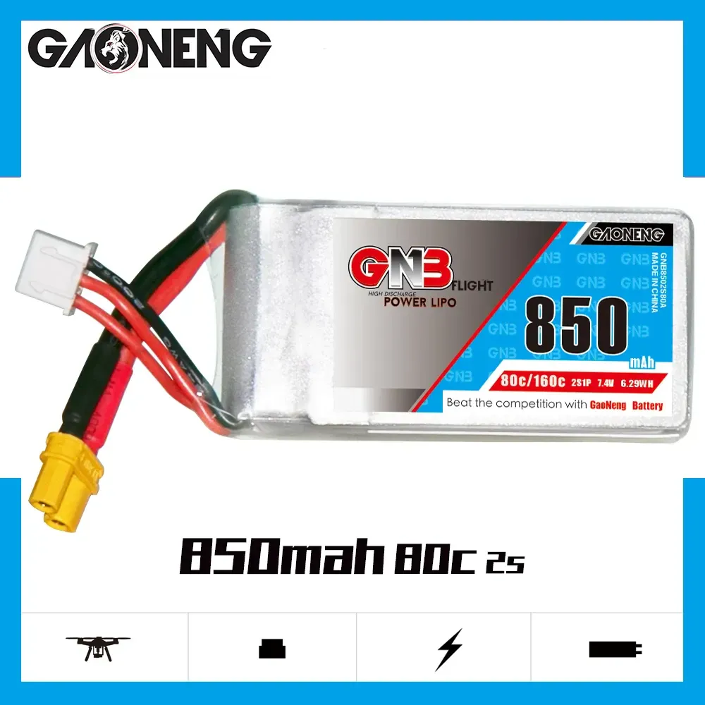 GNB 2S 7.4V 850mAh 80C XT30 LiPo Battery