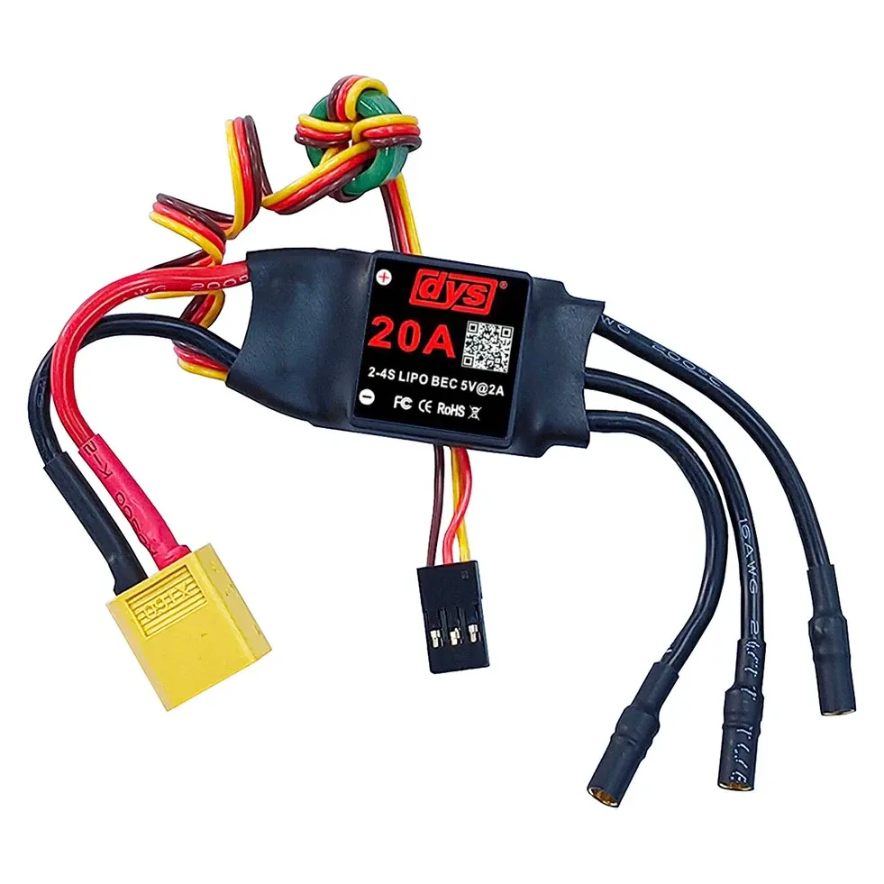 DYS 20A 2-4S Brushless ESC with 5V/2A BEC, XT60 & 3.5mm Bullets