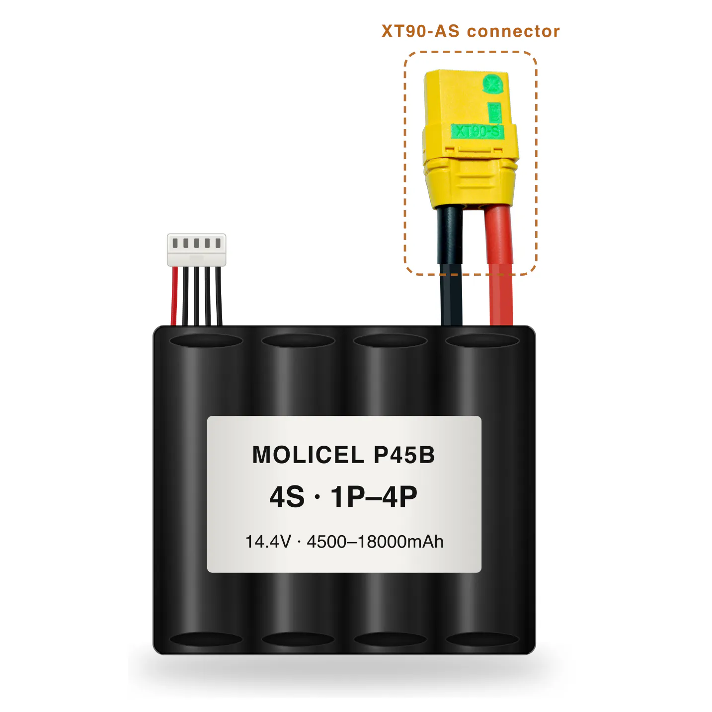 Molicel P45B 4S 1P–4P 4500–18000mAh Li-ion battery pack with XT90-AS connector
