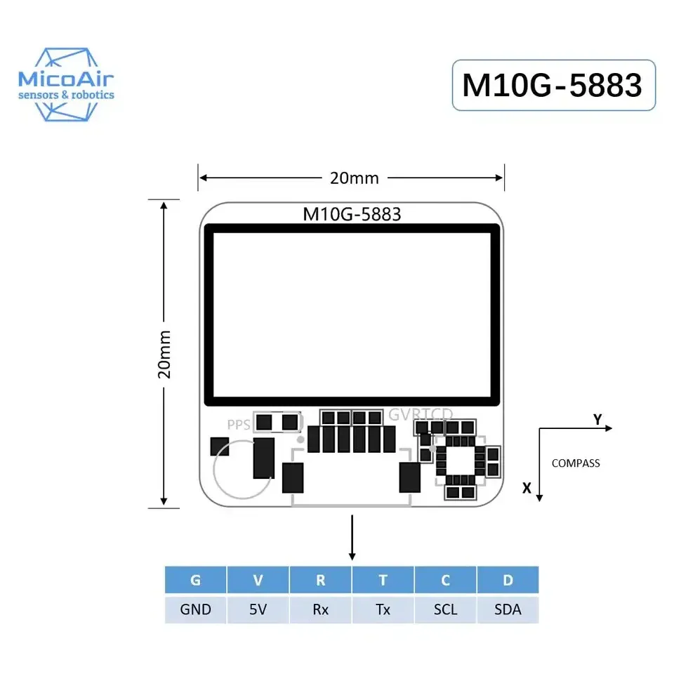 MicoAir M10G-5883 GPS + QMC5883L Compass Module
