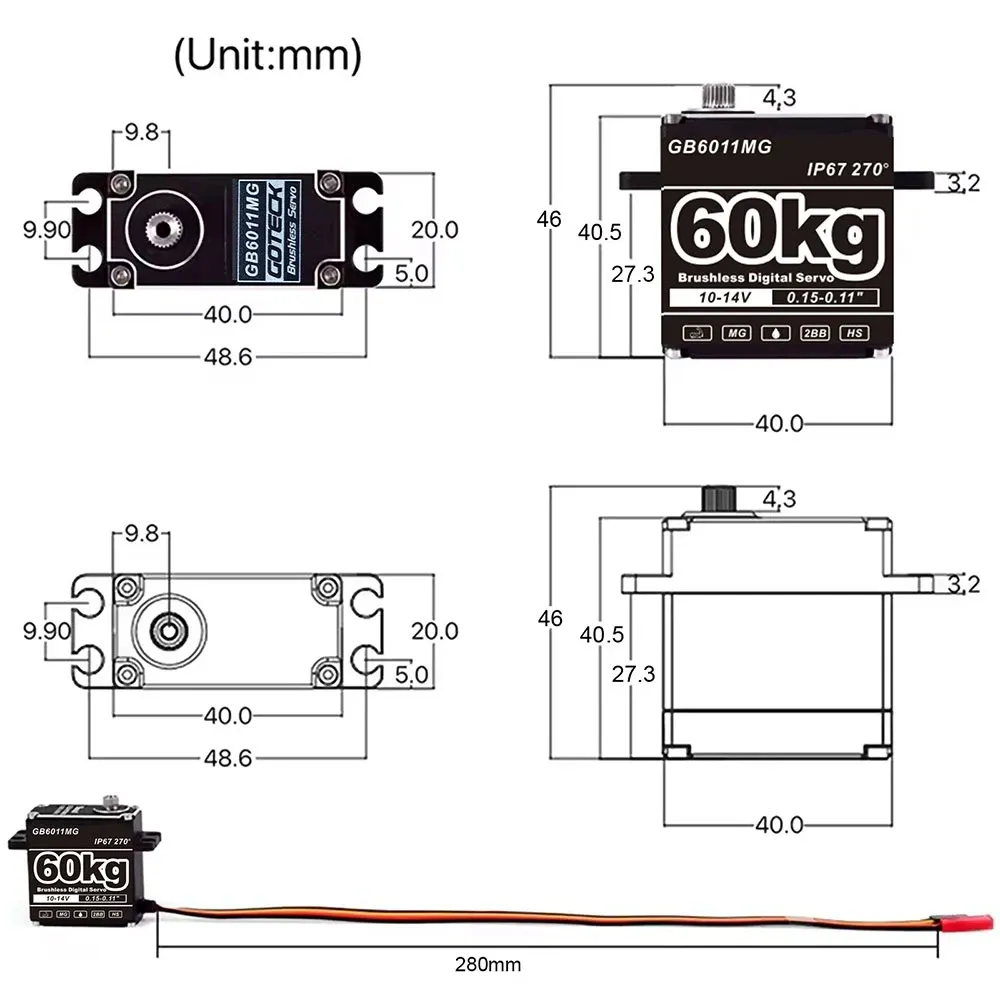 DYS Waterproof 60kg 14V Brushless Digital Servo (IP67)