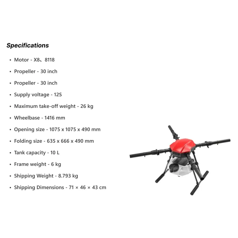EFT E410P 10L 4-Axis Agricultural Drone Frame
