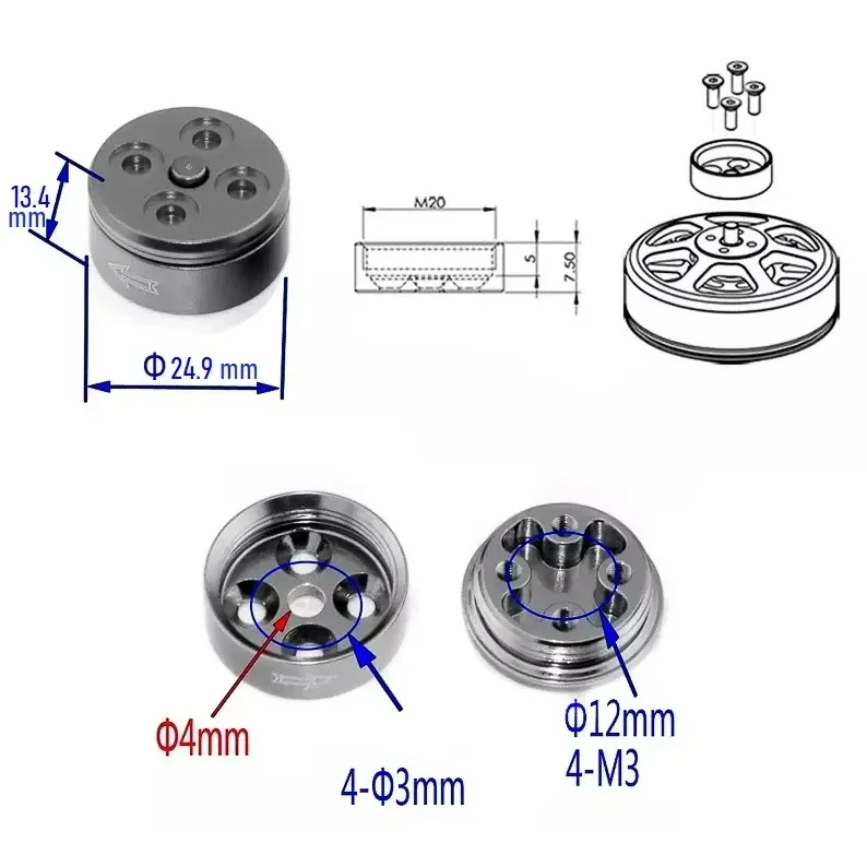 Quick-Release Prop Adapter 15-22 Inch M3 15mm