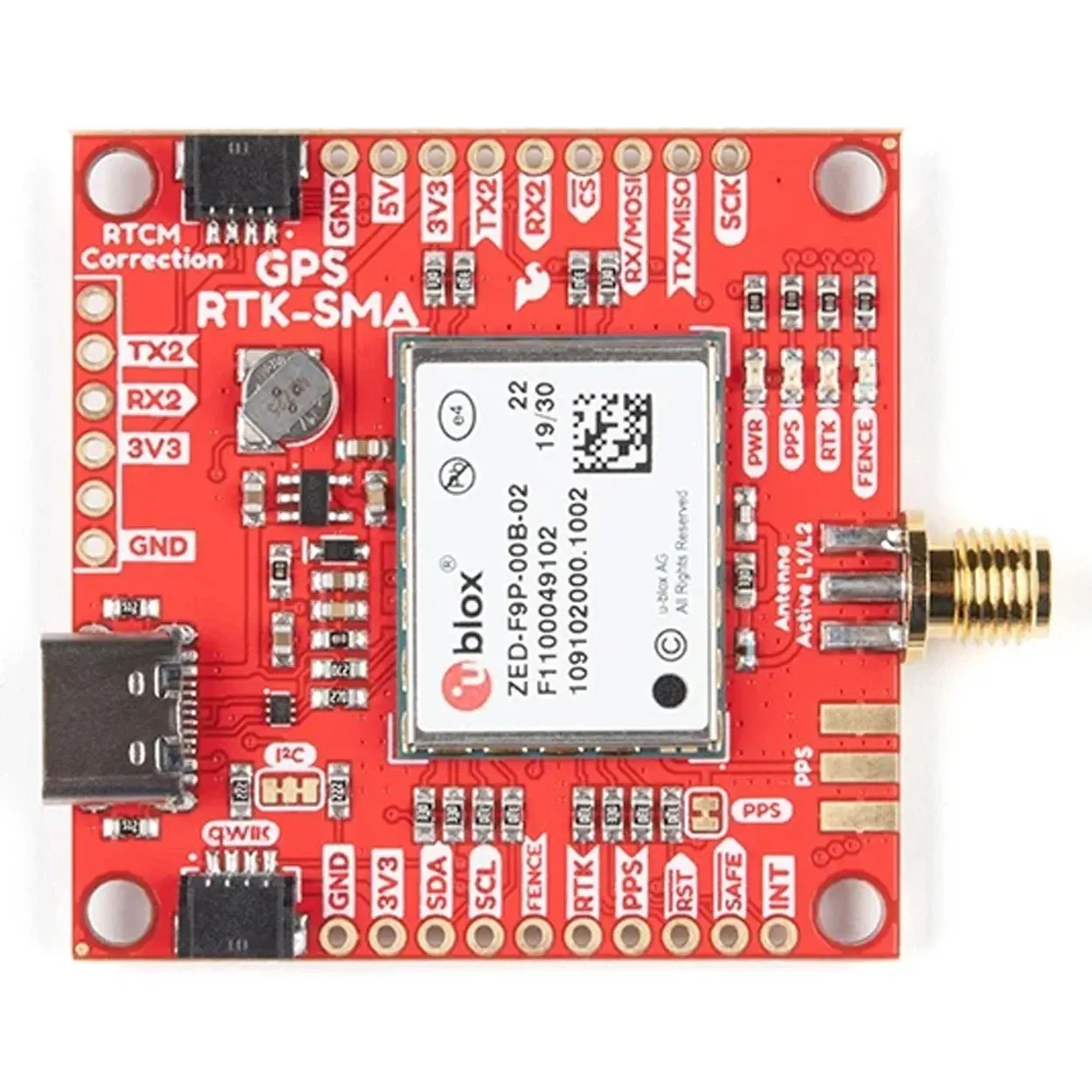 SparkFun GPS-16481 GPS-RTK Breakout - ZED-F9P, SMA Antenna (Qwiic)
