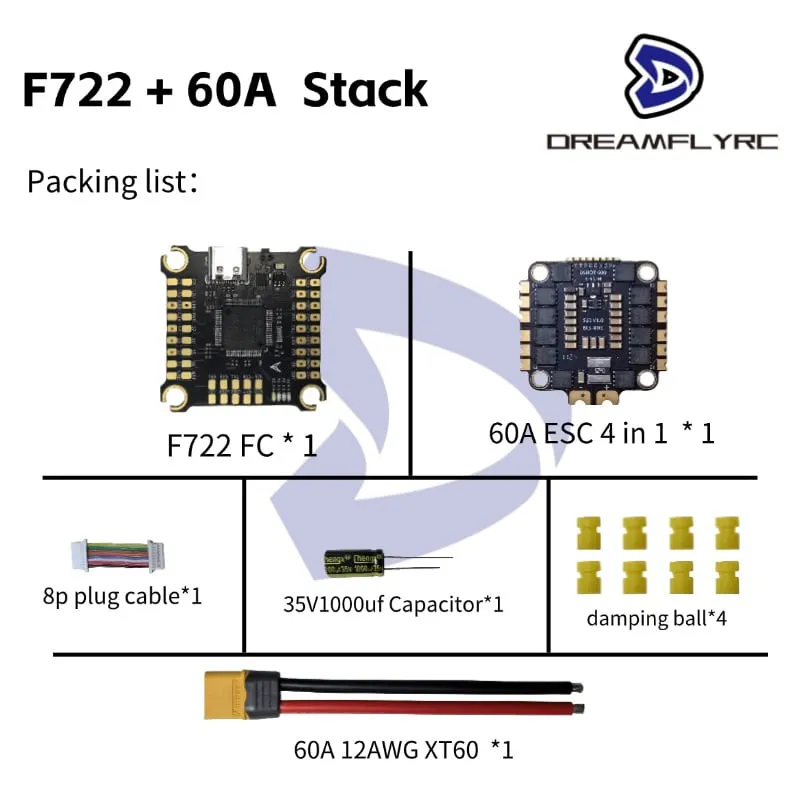 DreamflyRC F722 60A FC & ESC Stack