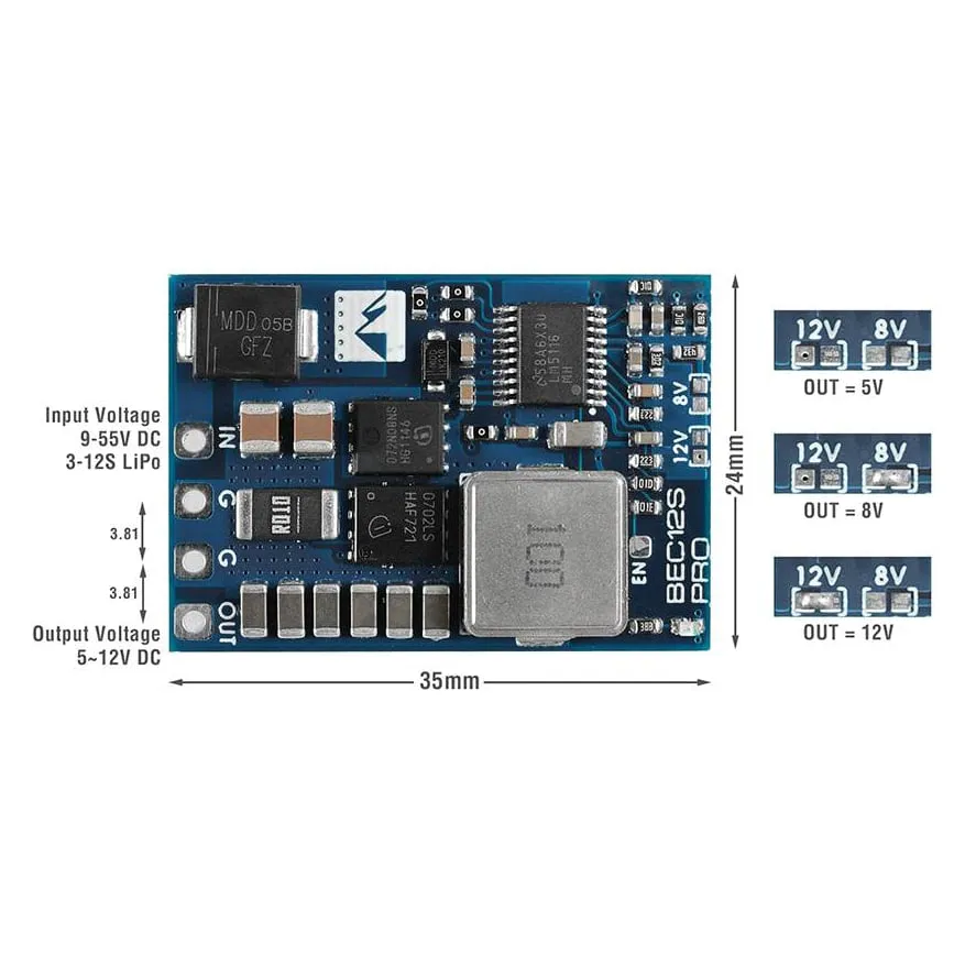 Matek 12S Pro BEC (9–55V to 5V/8V/12V 5A)