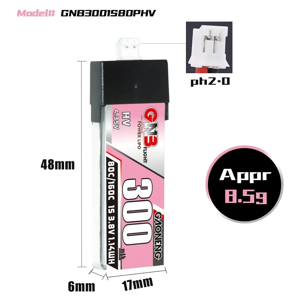 GAONENG GNB LiHV 300mAh 1S 3.8V 80C A30 Battery