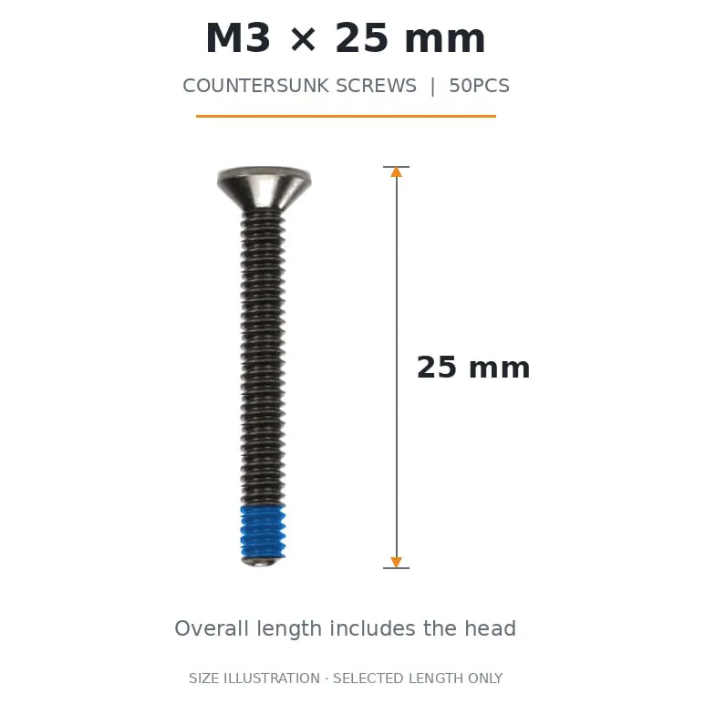FlyFishRC M3 Countersunk Screws Pack (50PCS) — Length: 25mm