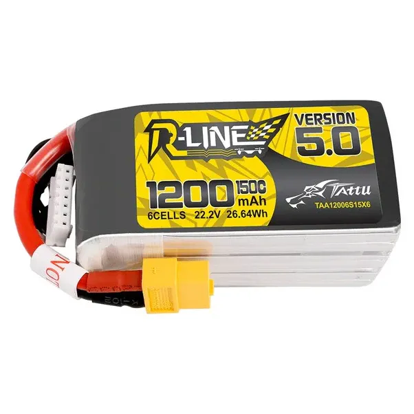 Tattu R-Line Version 5.0 1200mAh 6S 150C 22.2V Lipo Battery Pack with XT60 Plug