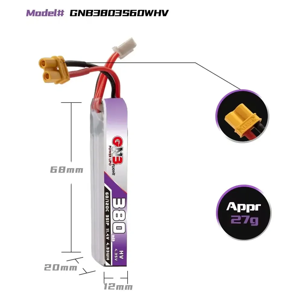 GNB 3S 380mAh 60C XT30 LiPo Battery