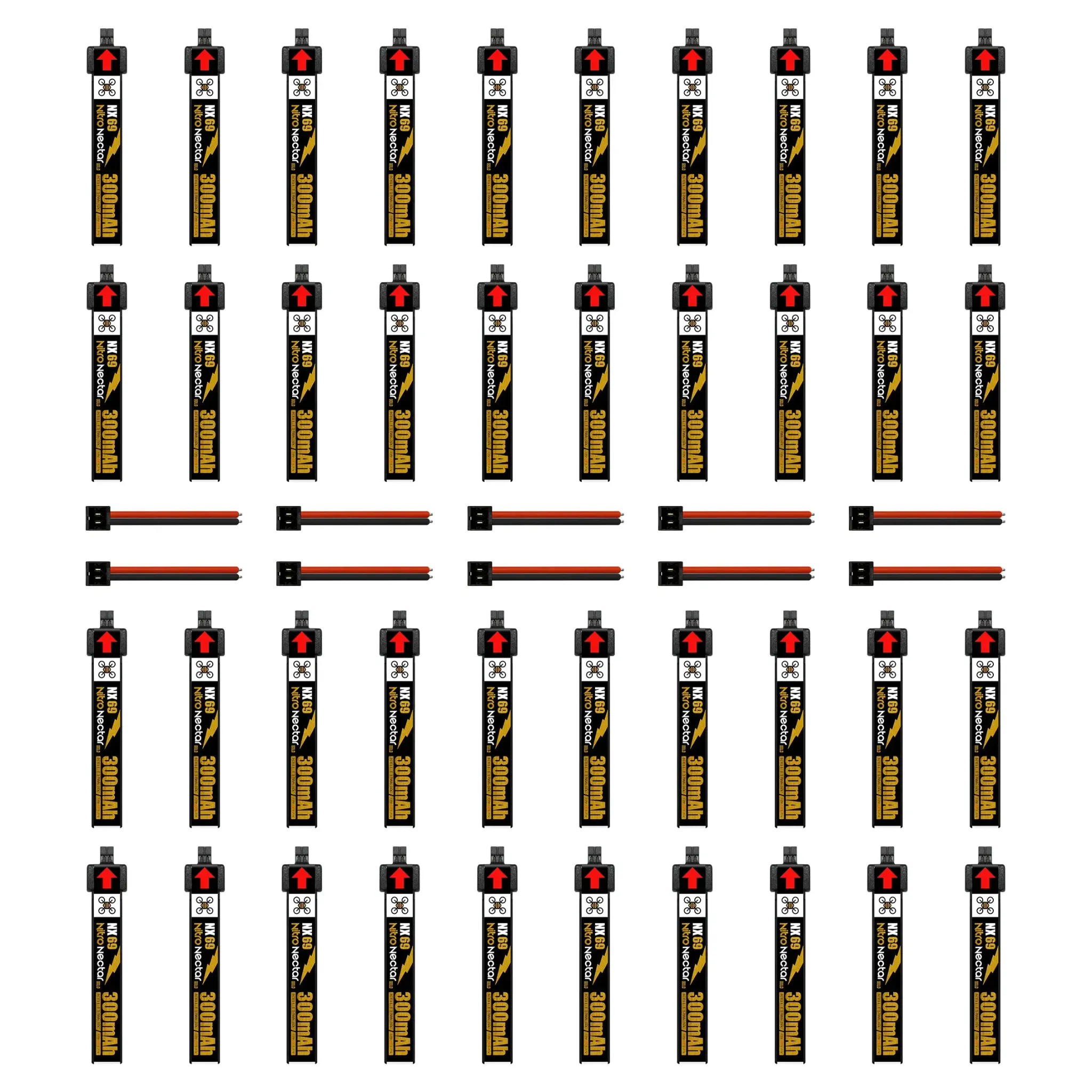 NewBeeDrone Nitro Nectar NX69 1S 300mAh 80C HV LiPo Battery — Quantity: 40 Batteries
