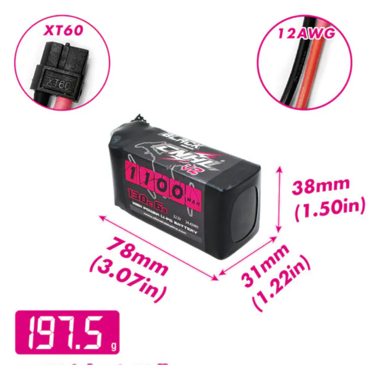CNHL Black Series V2 1100mAh 6S 22.2V 130C LiPo Battery (XT60)